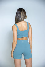 Load image into Gallery viewer, Blue Ribbed Shorts - Ribbed Cycling Shorts - Women's Shorts - Luviana